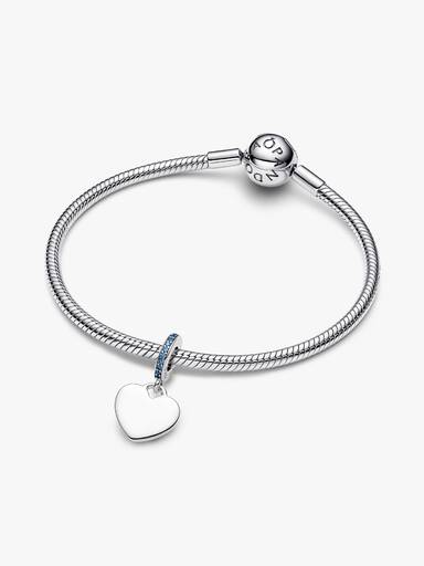 Gravierbares Herz Blauer Stein Charm-Anhänger